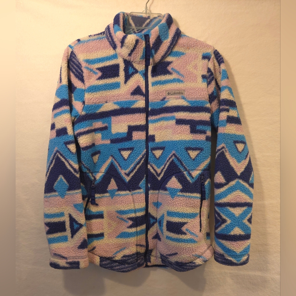 Columbia Women's (Size S, Blue, Plink & White) Native-Inspired Fleece Sweater